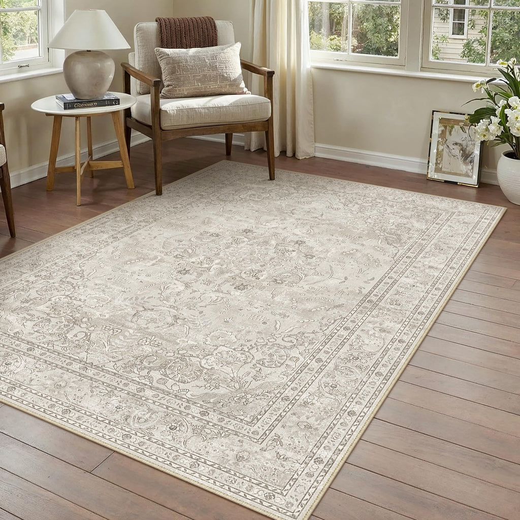 PureCozy Blue 6x6 Round Area Rug Vintage Washable Carpet Non Slip