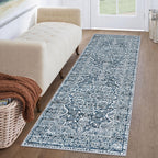 KUTA Vintage Extra Long Runners for Hallways 2.6x18ft Washable Blue White