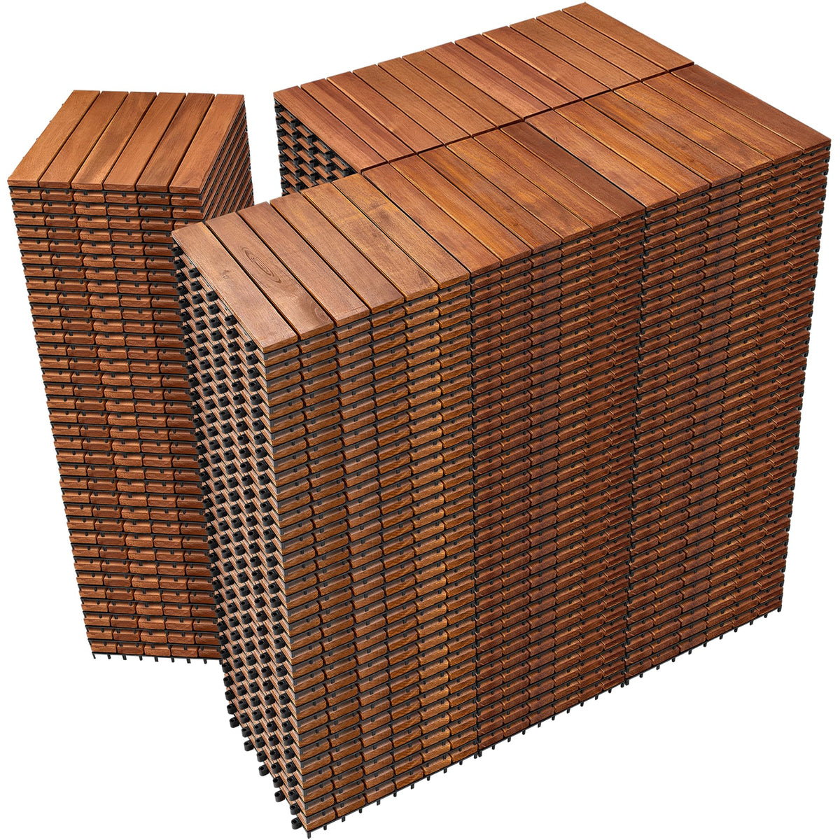PrimeZone 54 PCS Solid Acacia Wood Interlocking Deck Tiles Outdoor, Brown