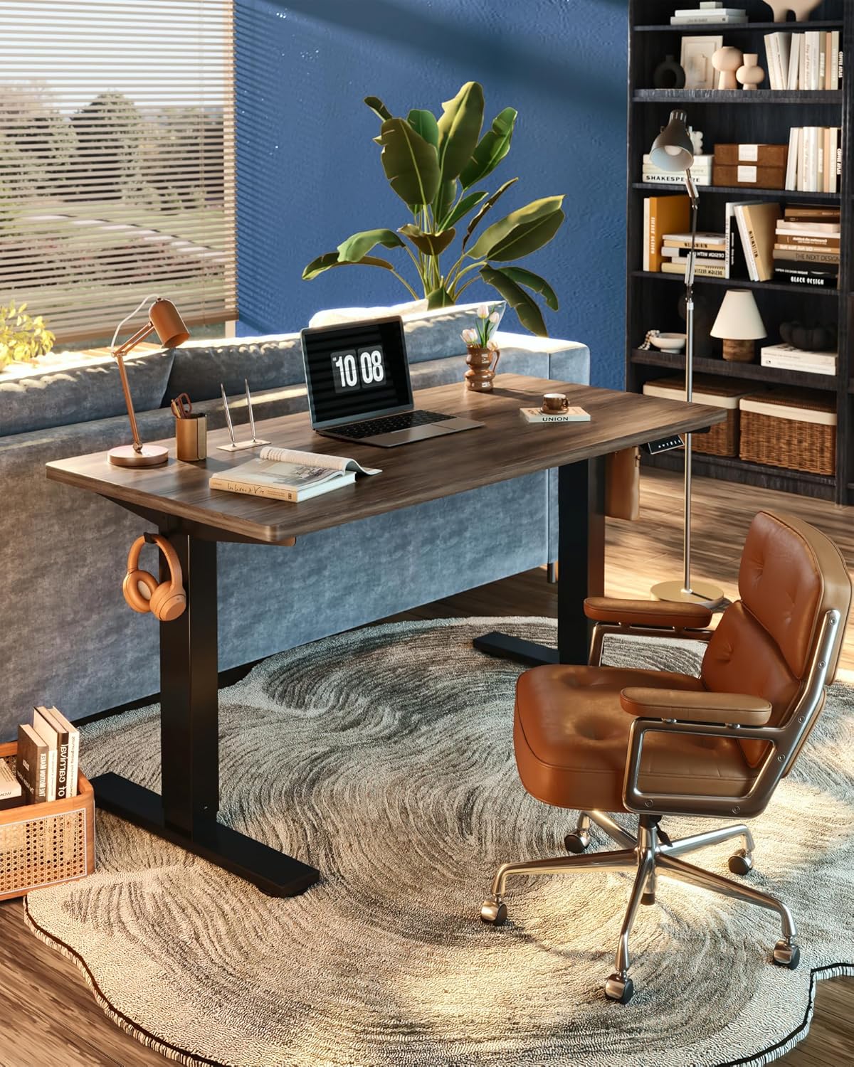 FLEXISPOT EN1 One-Piece Standing Desk, Electric Adjustable with 4 Memory Presets, 176 LBS Capacity, Stable & Quiet, Seamless Desktop for Home Office & Dual Monitors, 48"x24" Black Walnut