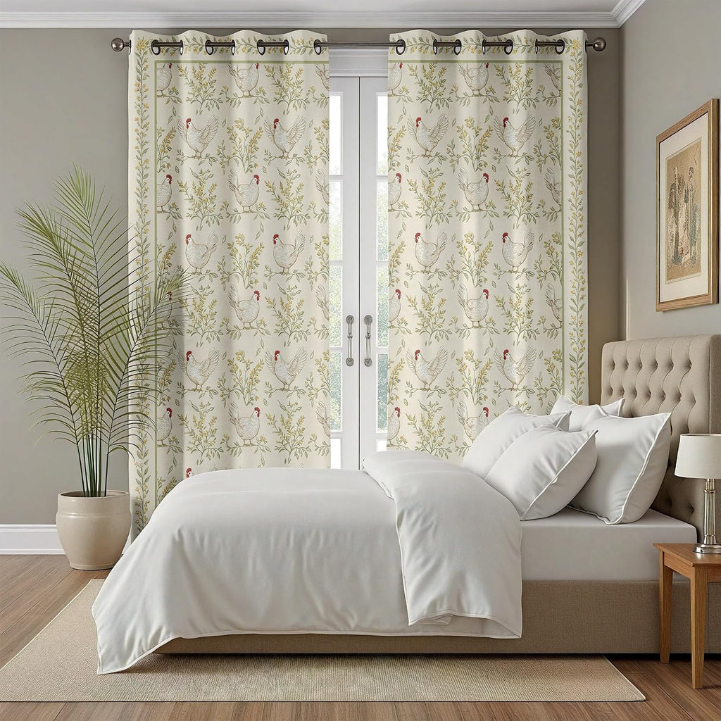 Chicken Curtains, Botanical Leave Chicken Curtains 84 Inch Length