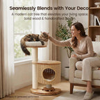 Zonoria 30-Inch Solid Wood Cat Tree Tower for Small to Medium Cats