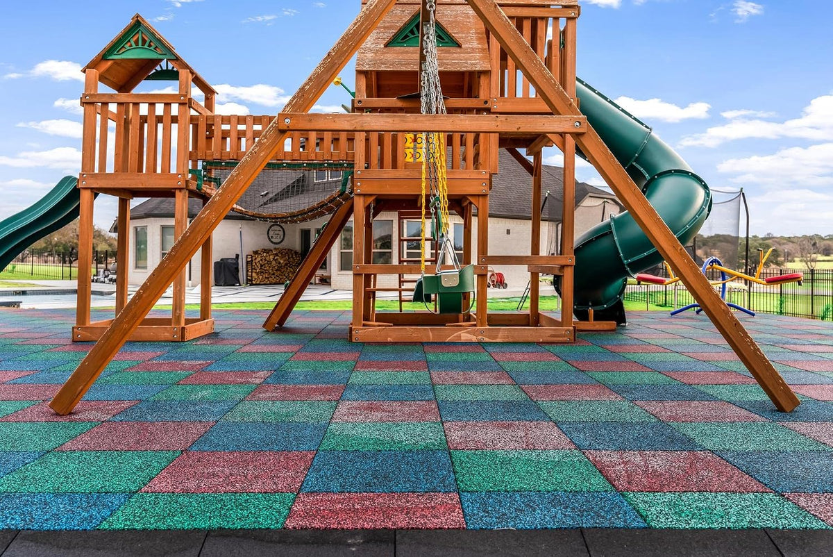 Playsafer Elevate Rubber Playground Tiles - 1" Thick High Density Interlocking Shock Absorbent Safety Tile for Playgrounds, and Exercise Equipment - 20" X 20" (10 Tiles - 27 Sq. Ft. - Green)