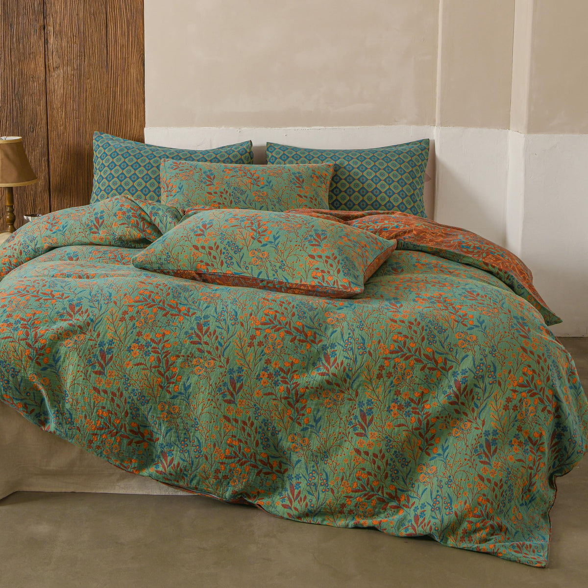Simple&Opulence Muslin Duvet Cover Set King Size, 100% Washed Cotton 3 Pieces Yarn-Dyed Vintage Purple Floral Jacquard Textured Bedding, Soft & Breathable Gauze Comforter Cover with Zipper Closure
