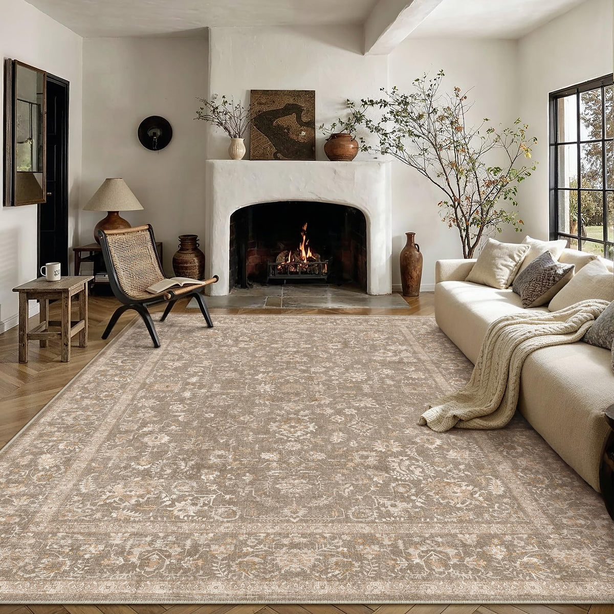 PureCozy Blue 6x6 Round Area Rug Vintage Washable Carpet Non Slip