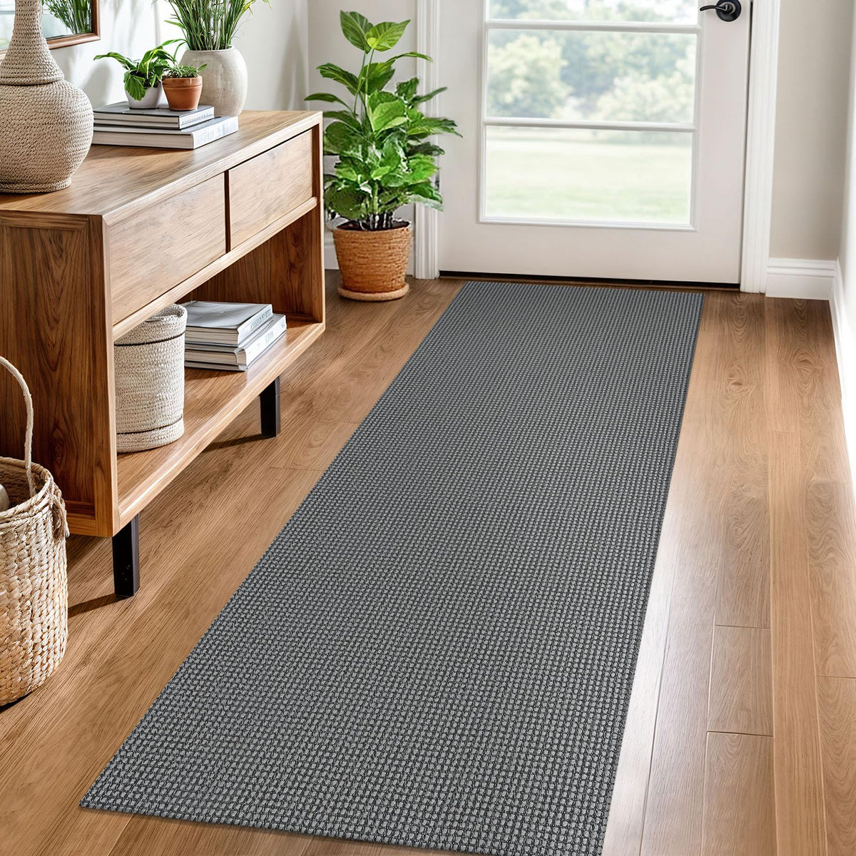 EARTHALL Woven Area Rugs 6x9 Ft Washable Living Room Rugs Non Slip Rubber Backed Dining Room Rug Braided Bedroom Rugs Indoor Floor Carpet for Living Room, Bedroom, Dining Room, Beige/Ivory