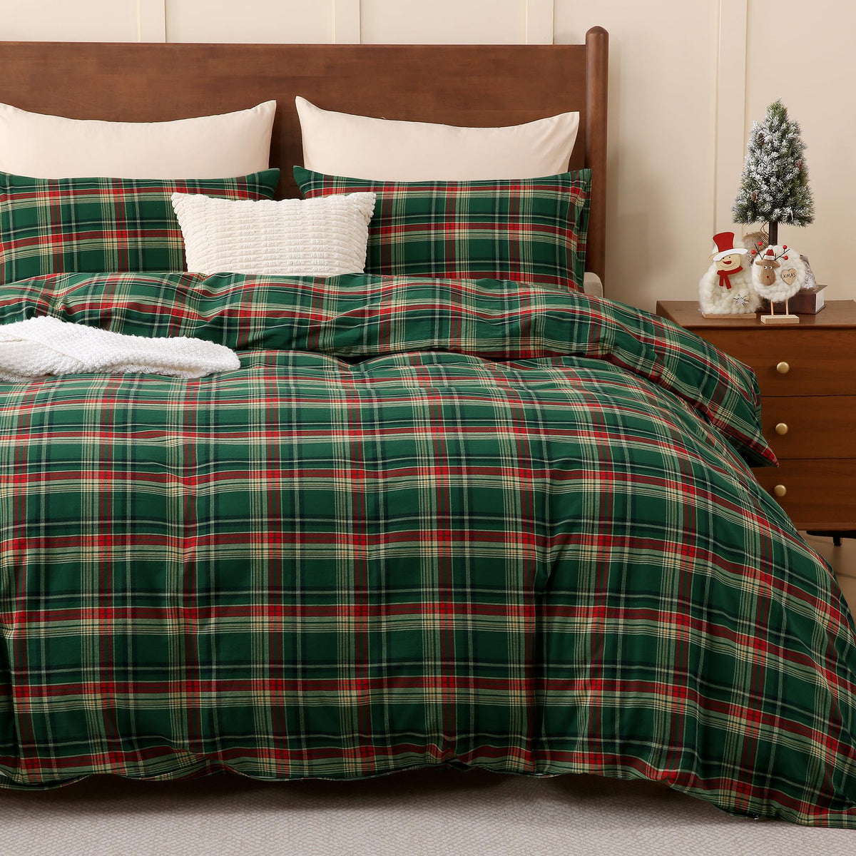 TOCOMOA Tan Gingham Duvet Cover Set Washed Cotton Like Linen, Cal King