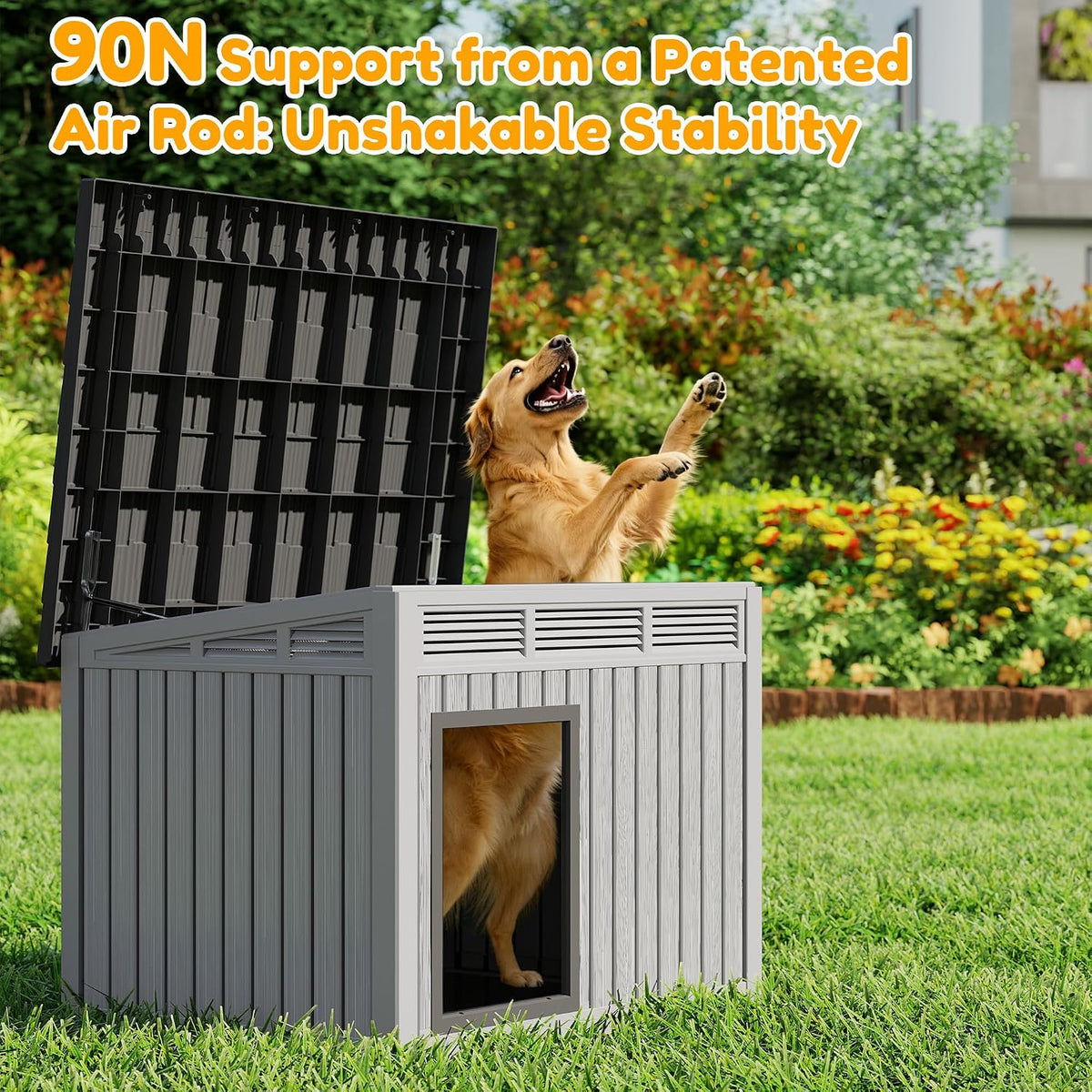 Fancyango Large Dog House with Weatherproof Roof for Indoor & Outdoor Use - Big Dog House for Large Medium Dogs(42.8" L x 33" W x 31.5" H) Grey