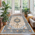 KUTA Vintage Extra Long Runners for Hallways 2.6x18ft Washable Blue White