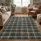 Modern Washable 8x10 Area Rug - Soft, Non-Slip, Stain Resistant, Farmhouse Tartan Plaid for Living Room, Bedroom, Nursery, Office - Beige