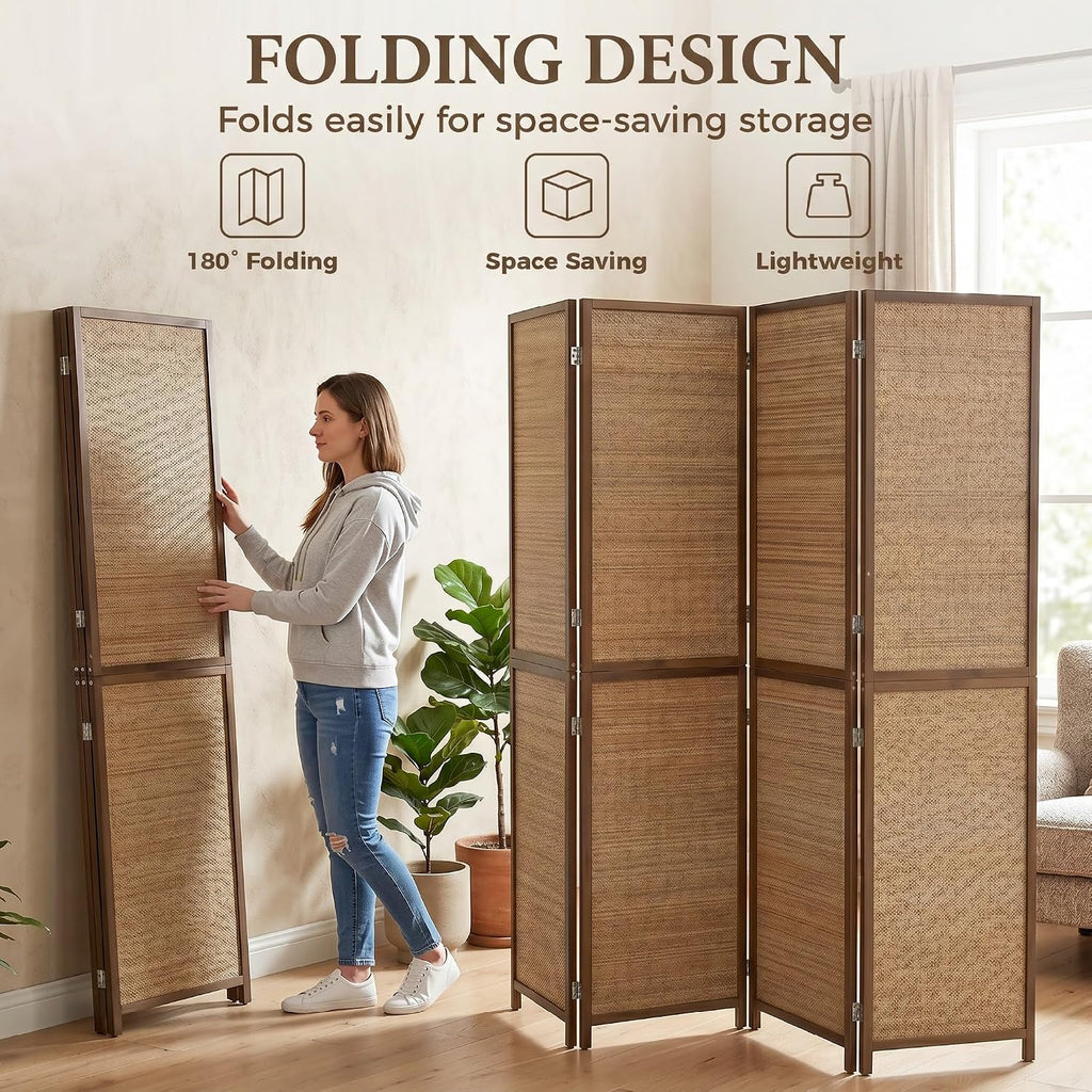 HOMCOM Room Divider, 6 FT Tall Folding Privacy Screen, 4-Panel Boho Brown