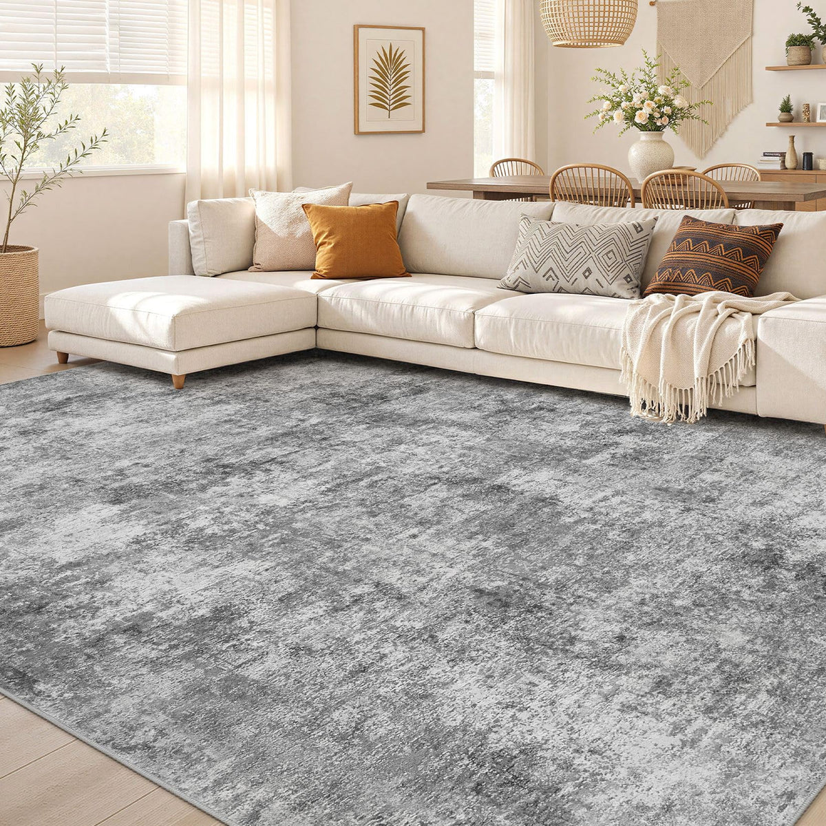 Nakagishi Boho 8x10 Area Rug Living Room Rugs Machine Washable Beige