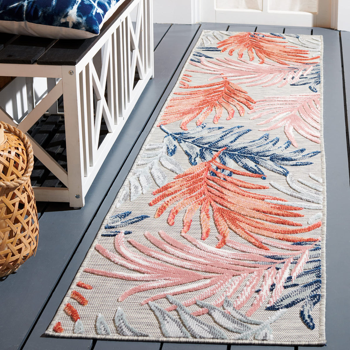 SAFAVIEH Washable Rug Outdoor Cabana Collection - 6'5" x 9'6", Grey & Rust, Non-Shedding & Easy to Clean, Ideal for Patio, Backyard, Mudroom (CBN458F)