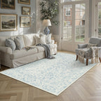 PureCozy Blue 6x6 Round Area Rug Vintage Washable Carpet Non Slip