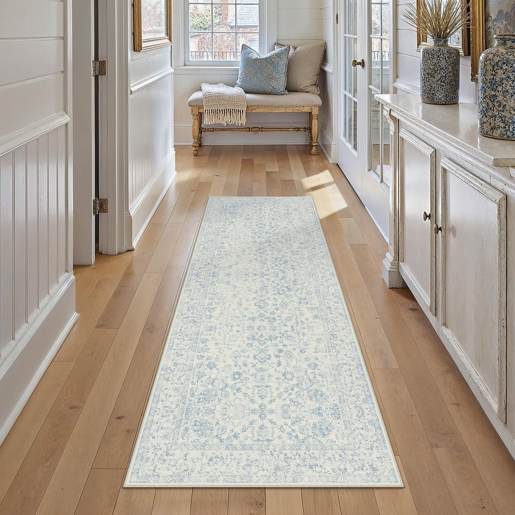 PureCozy Blue 6x6 Round Area Rug Vintage Washable Carpet Non Slip