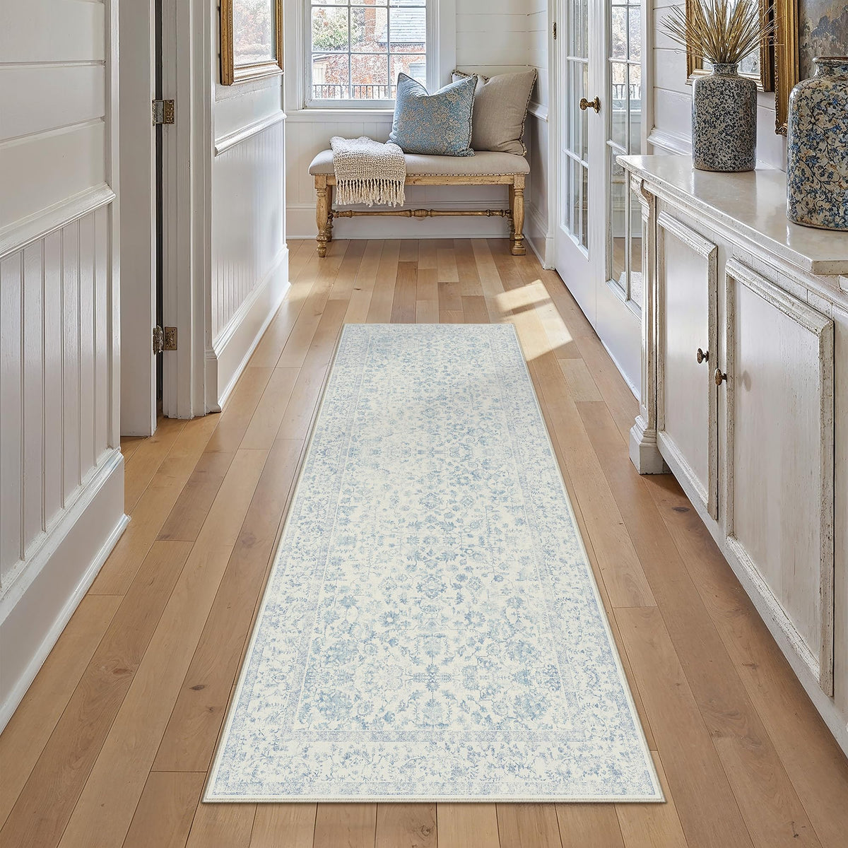 PureCozy Blue 6x6 Round Area Rug Vintage Washable Carpet Non Slip