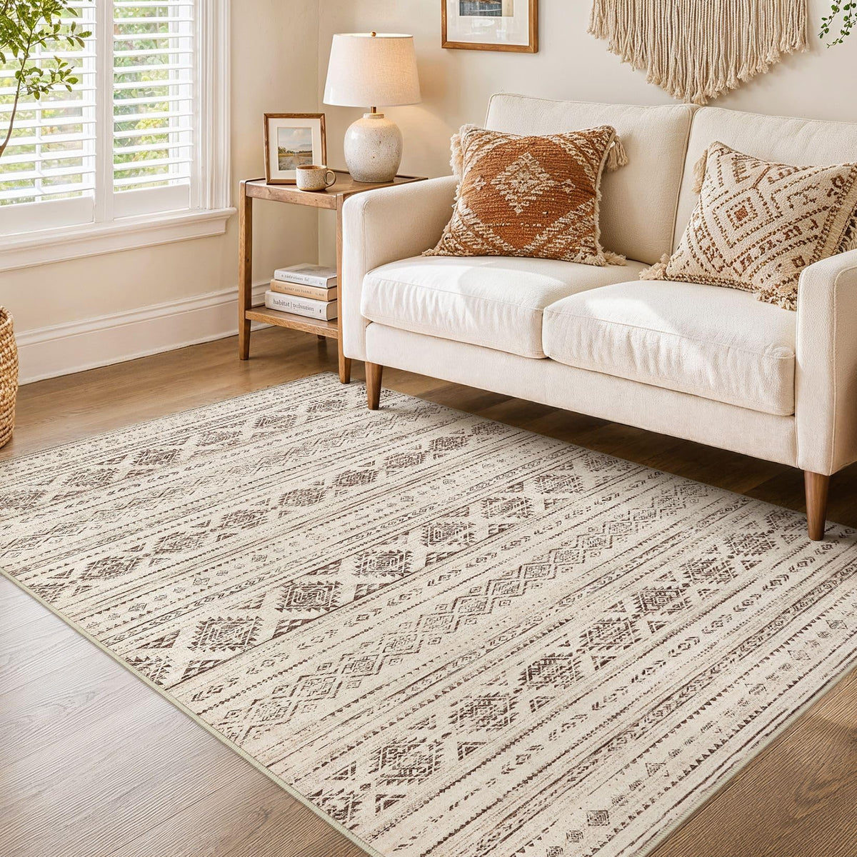Nakagishi Boho 8x10 Area Rug Living Room Rugs Machine Washable Beige