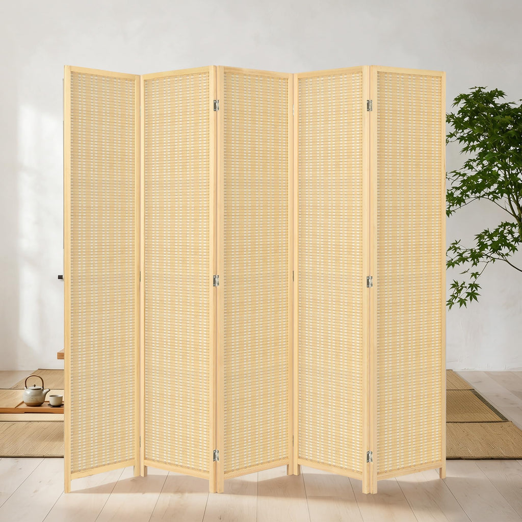 4 Panel Bamboo Room Divider, Folding Privacy Screen, Natural
