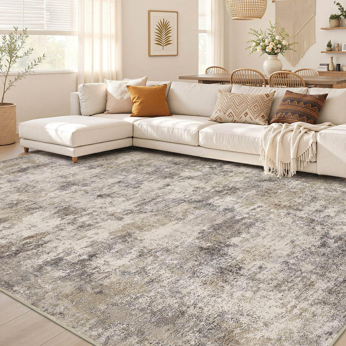Nakagishi Boho 8x10 Area Rug Living Room Rugs Machine Washable Beige
