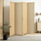 4 Panel Bamboo Room Divider, Folding Privacy Screen, Natural