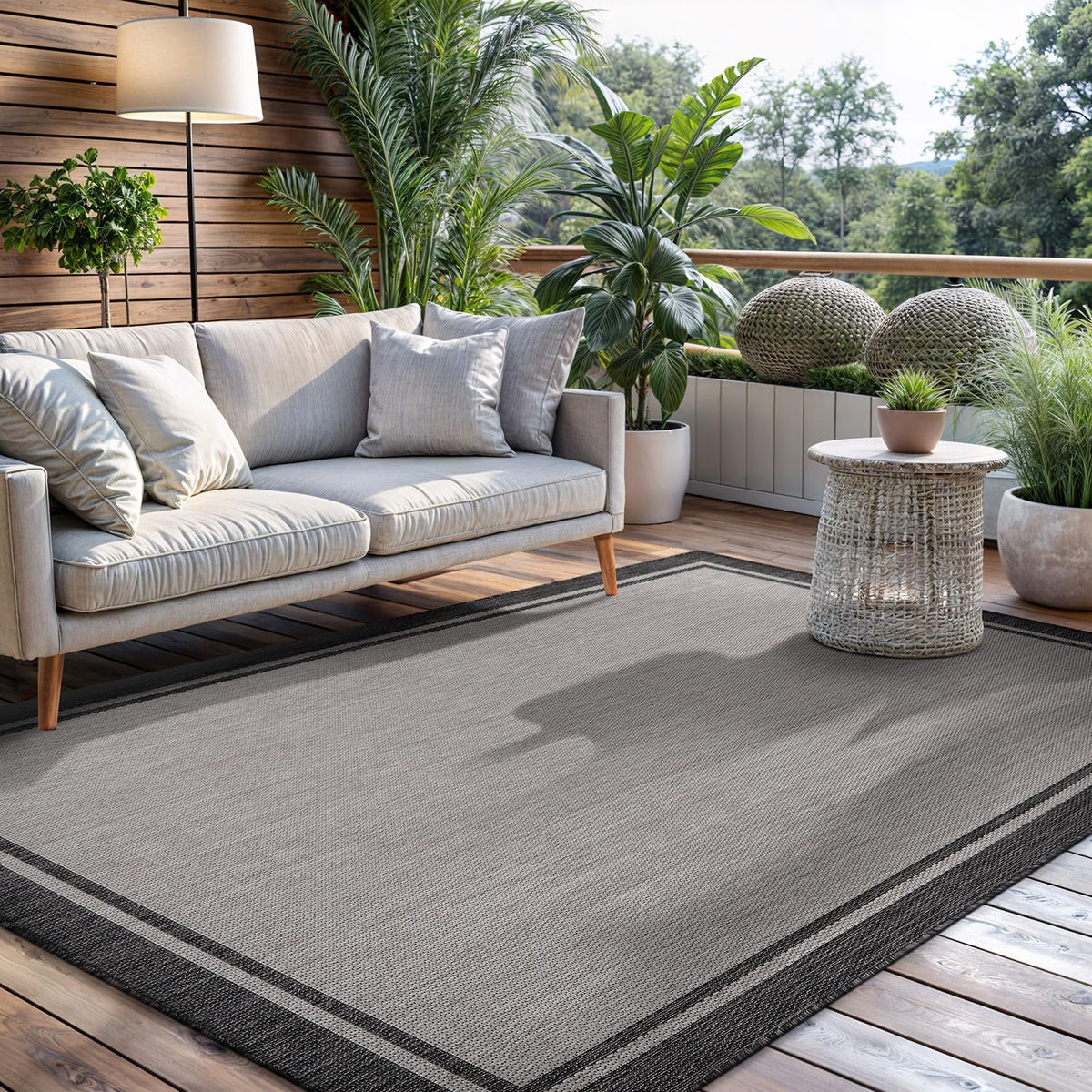 CAMILSON Outdoor Rug 6x9, Modern Outside Rugs for Patios Porches Waterproof Durable Washable Non-Shedding, Easy-to-Clean Indoor Outdoor Area Carpet (6 x 9, Bordered - Blue/White)
