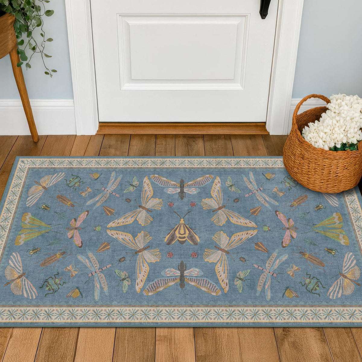 Hazo Haus Dark Green Insect Area Rugs 8x10 for Living Room, Dining Room Under Table, Bedroom, Unique Washable Floral Non Slip Low Pile Soft Rug