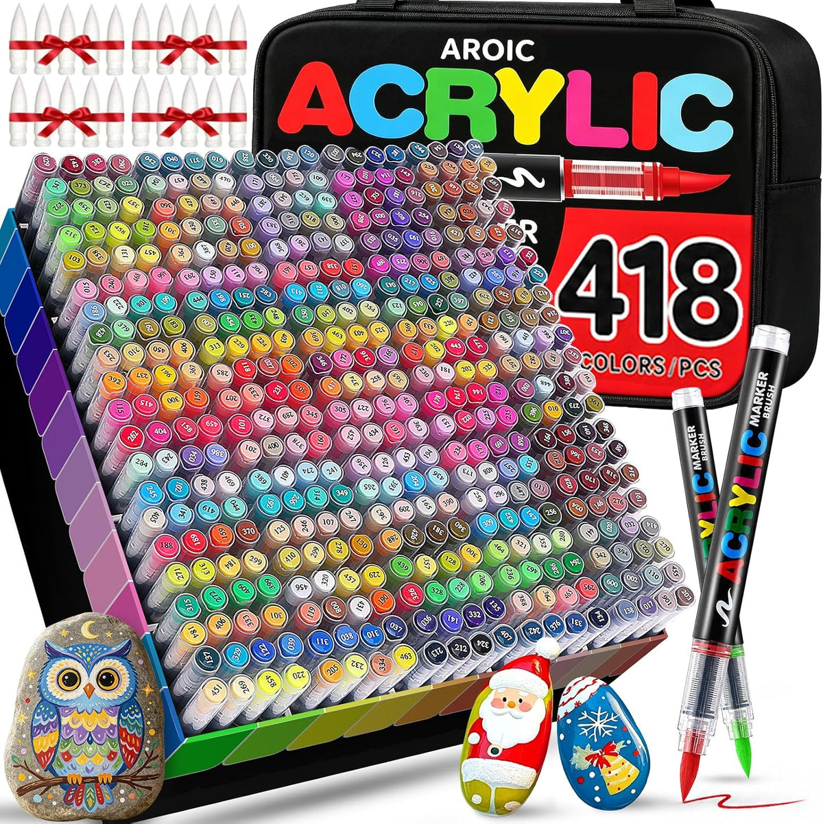 AROIC 418 Acrylic Paint Markers, Professional Brush Tip Acrylic Paint Pens