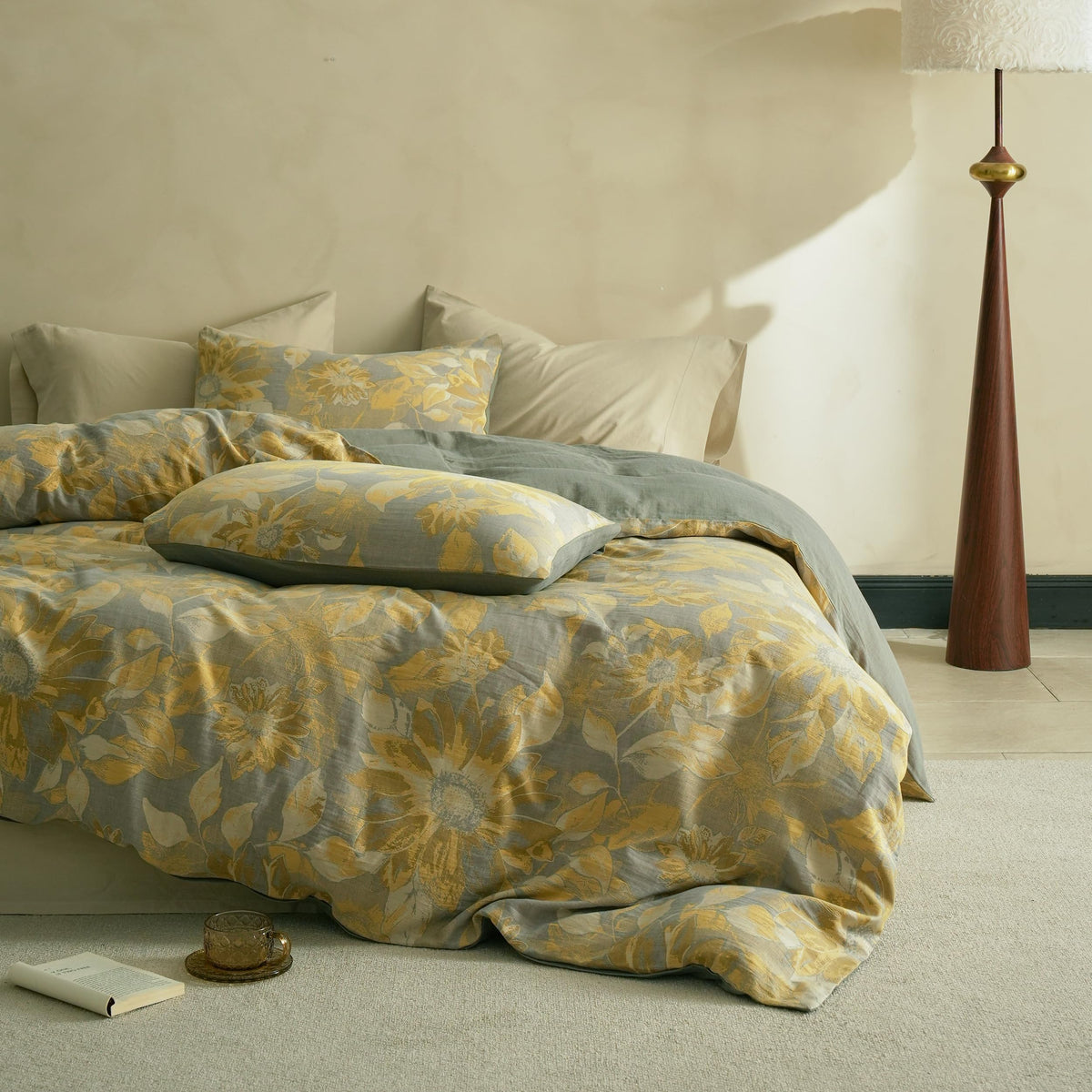 Simple&Opulence Muslin Duvet Cover Set King Size, 100% Washed Cotton 3 Pieces Yarn-Dyed Vintage Purple Floral Jacquard Textured Bedding, Soft & Breathable Gauze Comforter Cover with Zipper Closure