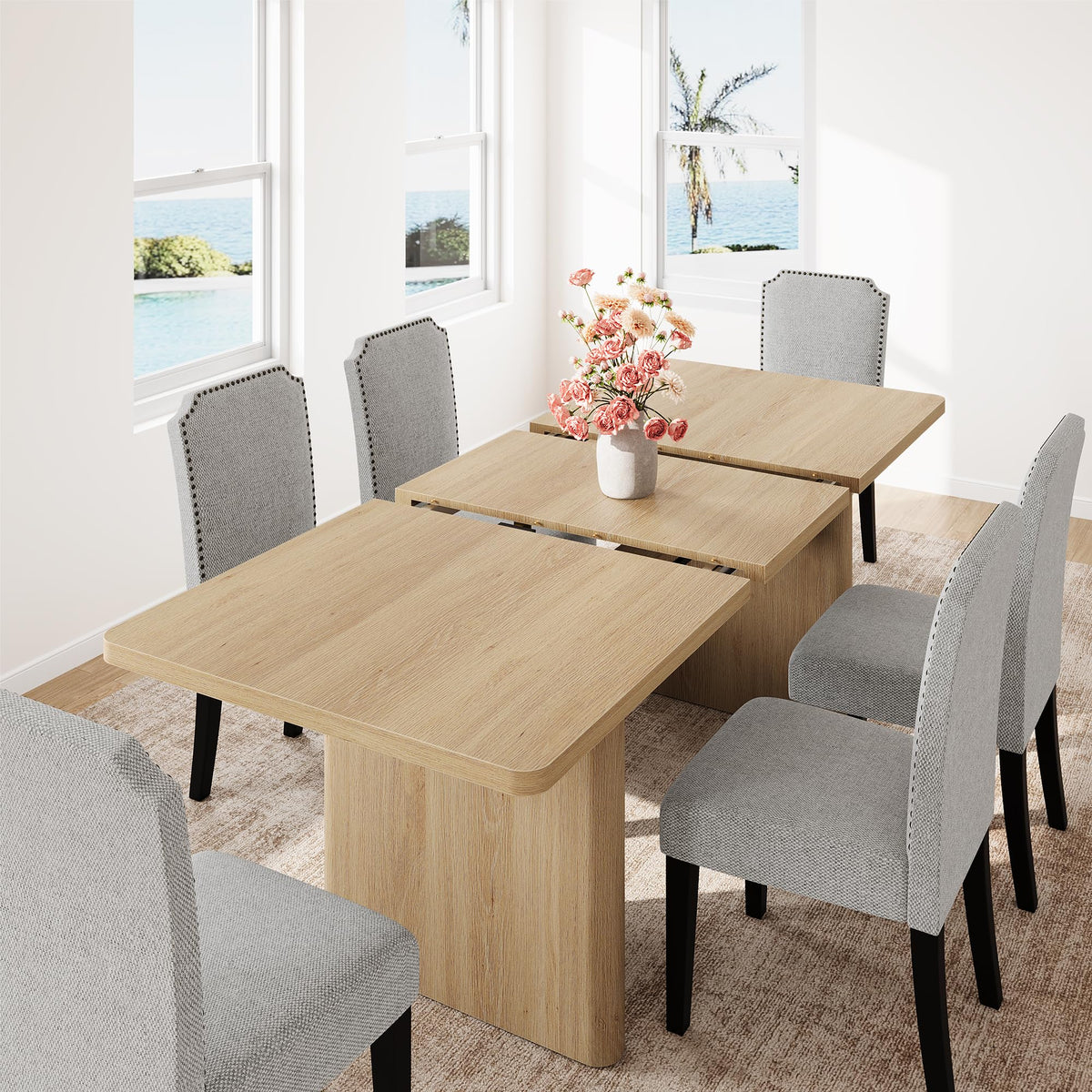 GarveeHome 63" Long Oval Dining Table with Wooden Base for 4-6 People