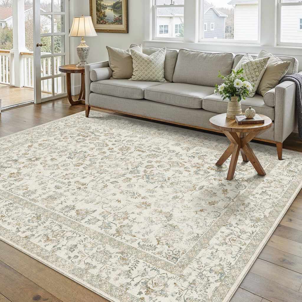 PureCozy Blue 6x6 Round Area Rug Vintage Washable Carpet Non Slip