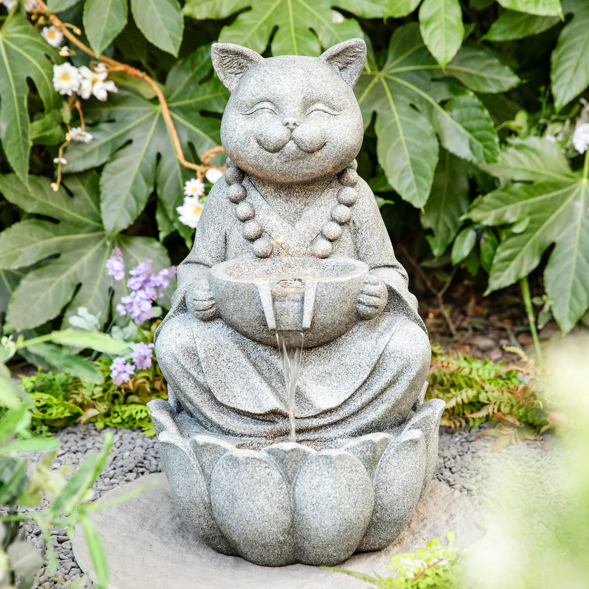 Glitzhome Buddha Statue 28" H, Outdoor Large Statue Zen Style Buddha Fountian with LED Light & Pump Polyresin Outdoor Floor Freestanding Fountain Garden Buddha Sculptures & Statues Lawn Décor