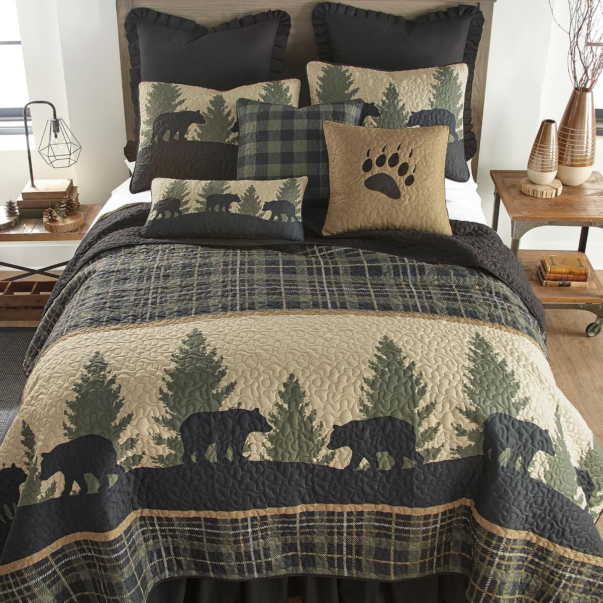 Donna Sharp Cotton Twin Quilt - Cabin Raising Pine Cone, 68" x 90"
