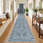 KUTA Vintage Extra Long Runners for Hallways 2.6x18ft Washable Blue White