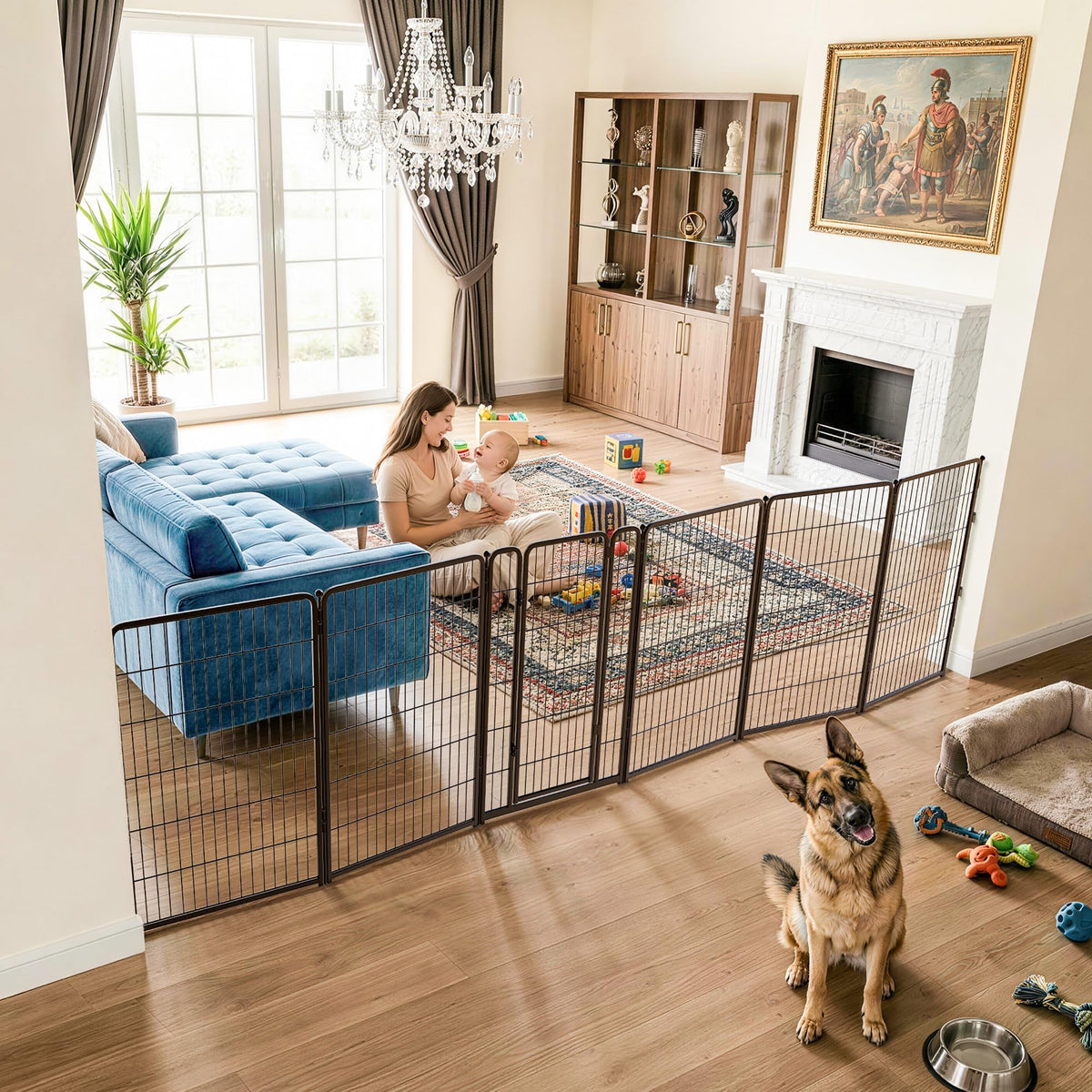 FXW Dog Gate, Extra Wide Adjustable for Openings Up to 111", 32" H