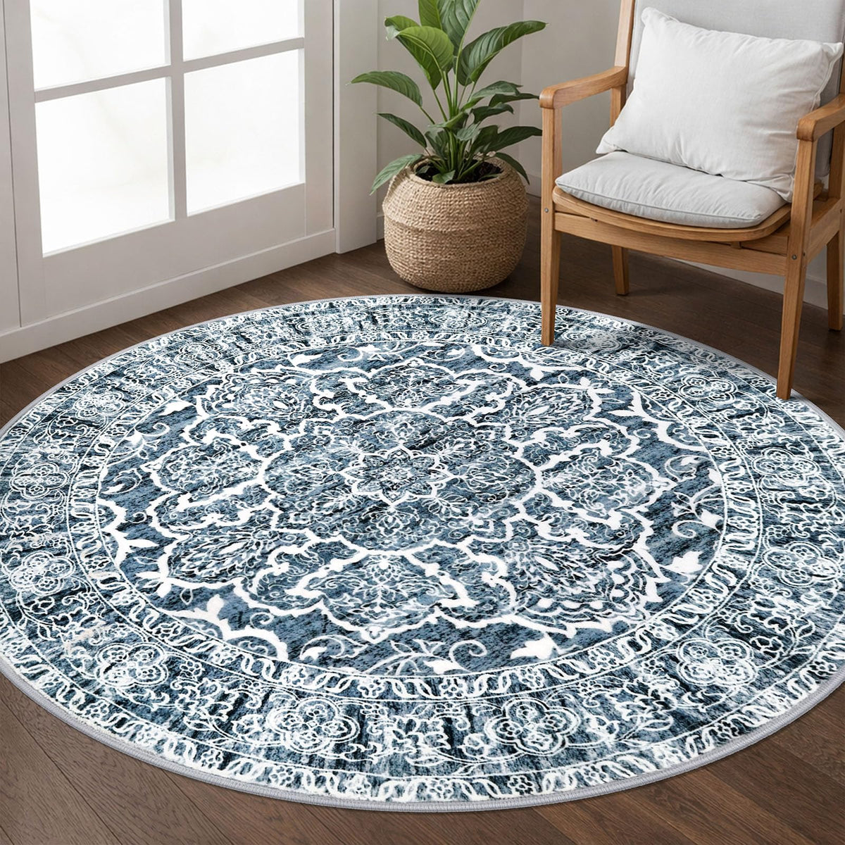 KUTA Vintage Extra Long Runners for Hallways 2.6x18ft Washable Blue White