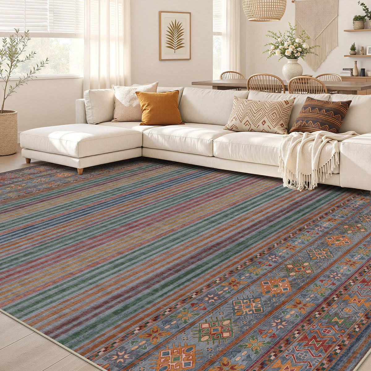 Nakagishi Boho 8x10 Area Rug Living Room Rugs Machine Washable Beige