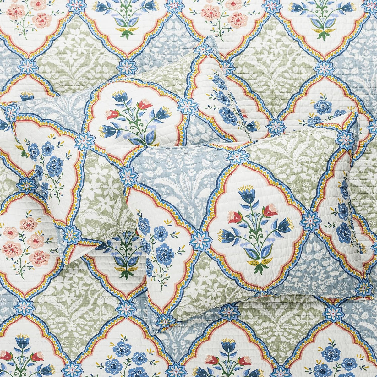 Levtex Home - Zoey Quilt - King - Floral - Blue Yellow Green Pink White - Quilt (106x92in.) - Reversible - Cotton