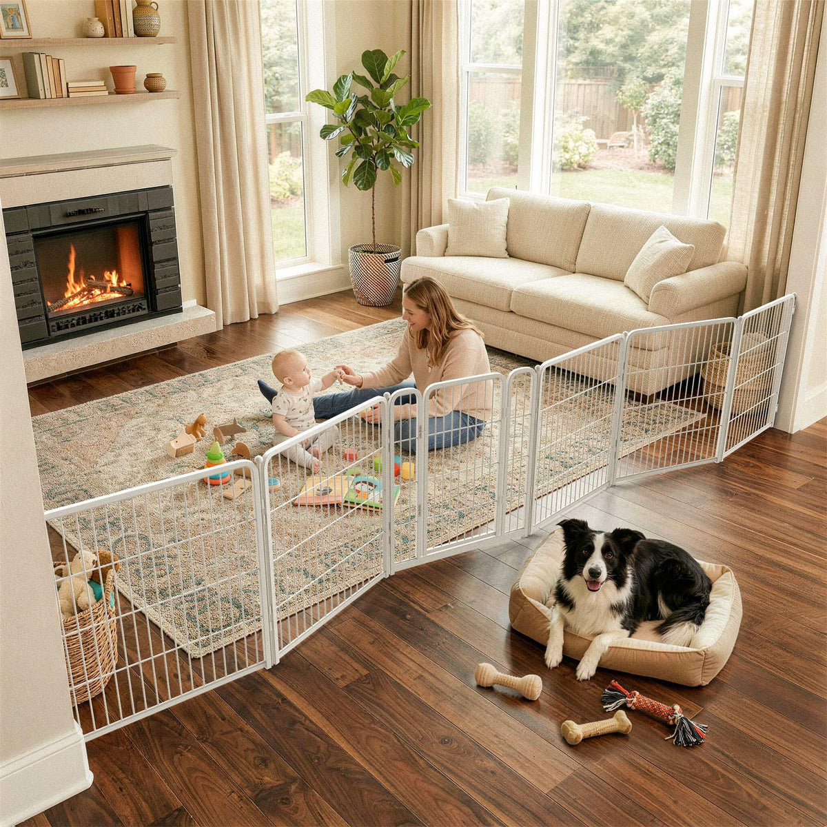 FXW Dog Gate, Extra Wide Adjustable for Openings Up to 111", 32" H