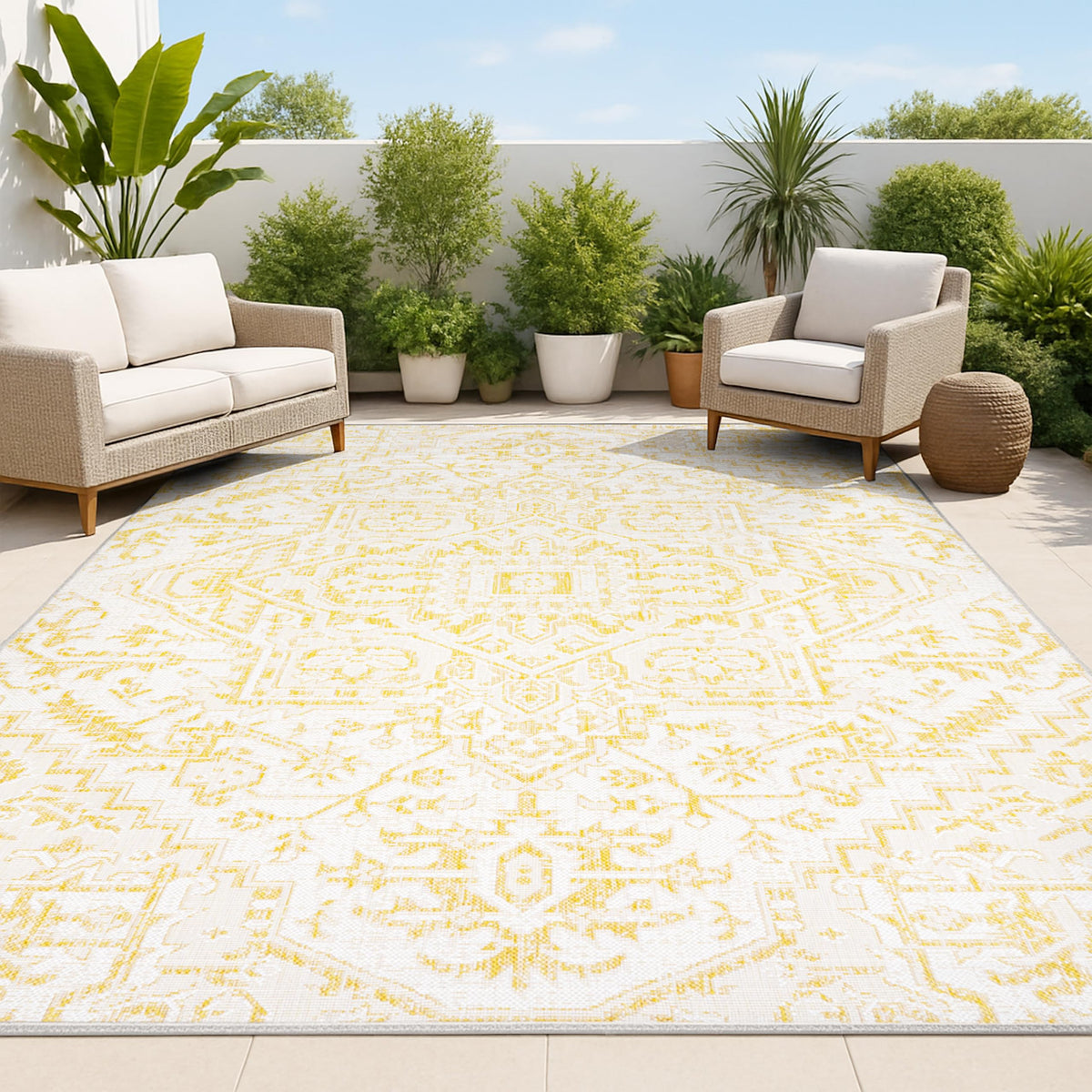 JONATHAN Y Boho Medallion Indoor Outdoor Area Rug 9X12 Navy/Gray, Estrella Textured Weave for Backyard, Patio, Porch, Easy-Cleaning, High Traffic, Pet-Friendly, Non-Shedding (SMB105B-9)
