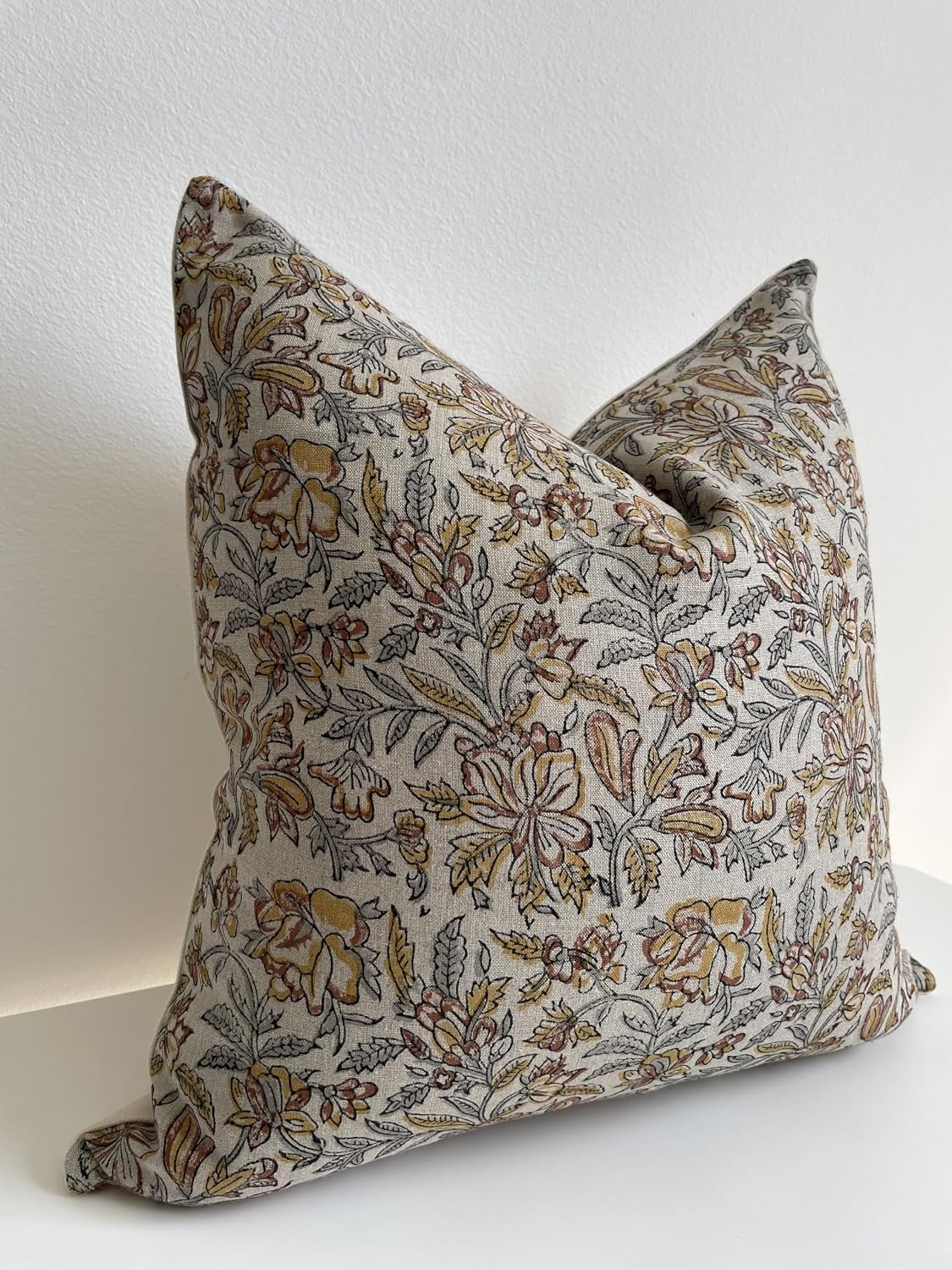 Canyon Theory Studio Hand Block Print Pure Linen 20x20 Inch Throw Pillow Cover: Indoor Outdoor Handmade Vintage Cushion Cover (Keaton)