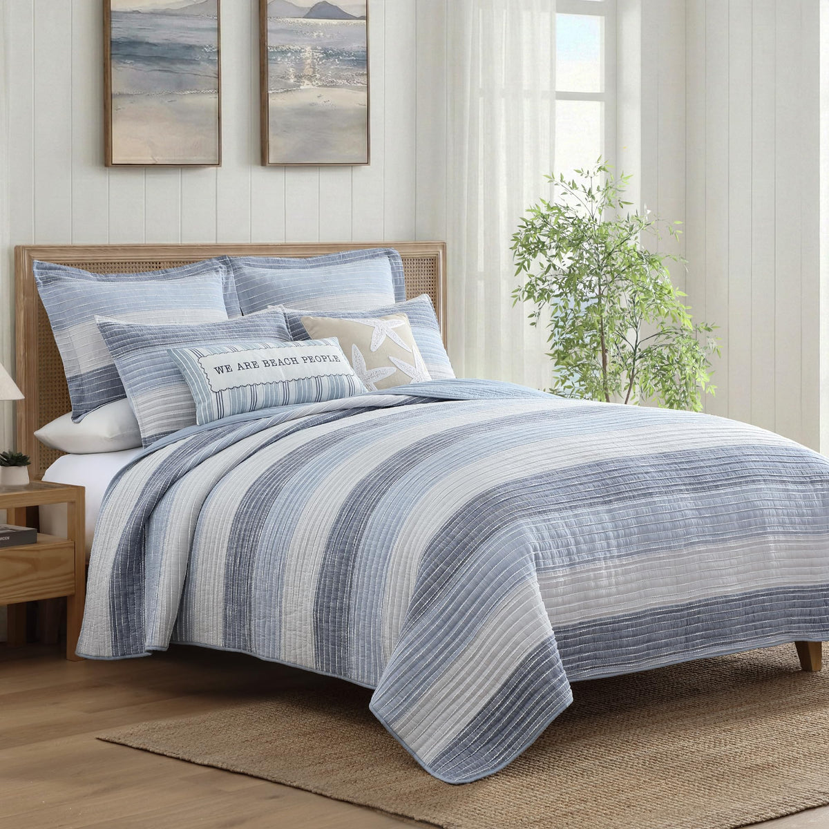 Levtex Home Sand Stripes Blue Queen Duvet Cover Set (90x94in) with 2 Pillowcases (26x20in) - Woven Jacquard Stripe - Blue, Grey, White - Cotton Queen Size Duvet Cover Set - Soft, Pre-Washed