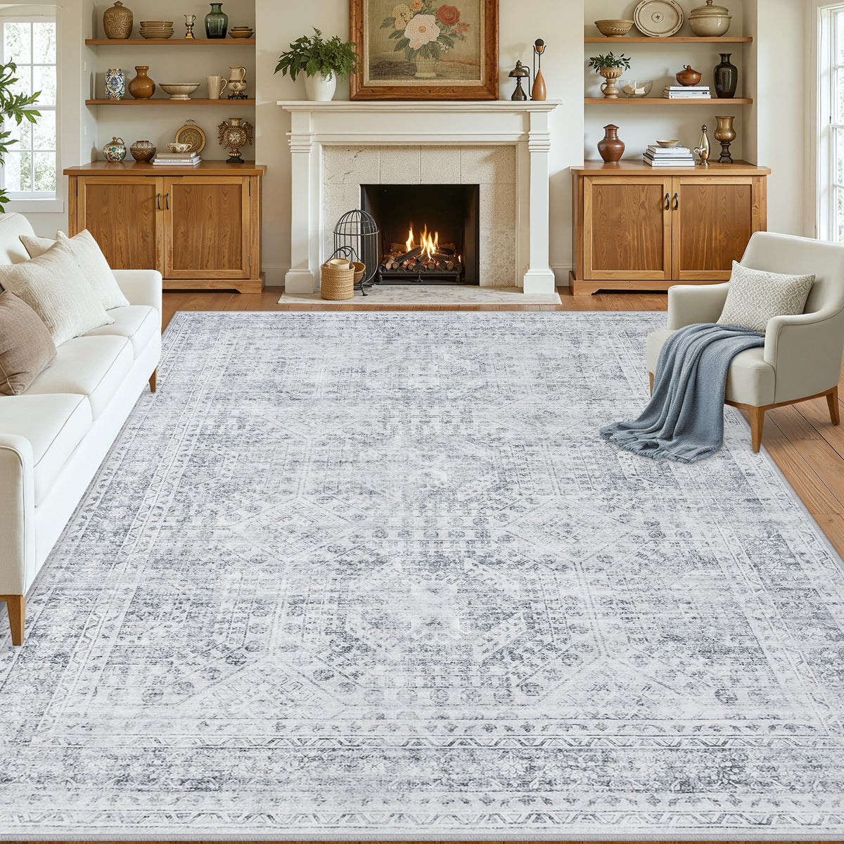 8x10 Area Rugs Living Room: Bedroom Washable Carpet Beige/Ivory