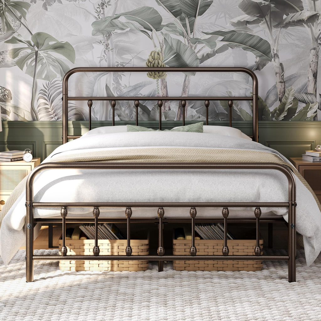 Yaheetech Queen Metal Platform Bed Frame, Victorian Headboard & Footboard