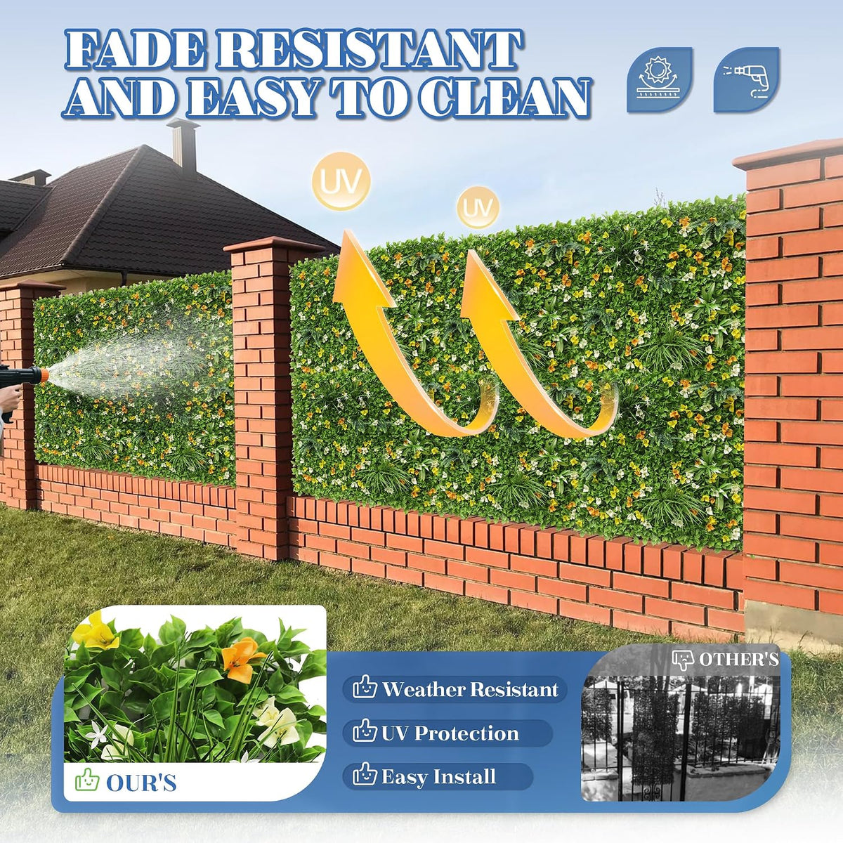 ECOOPTS 40"x40" Faux Ivy Privacy Fence Screen Artificial Boxwood Panels Topiary Hedge Plants for Indoor Outdoor Decoration, #6 Mixed Leave, 3 Packs