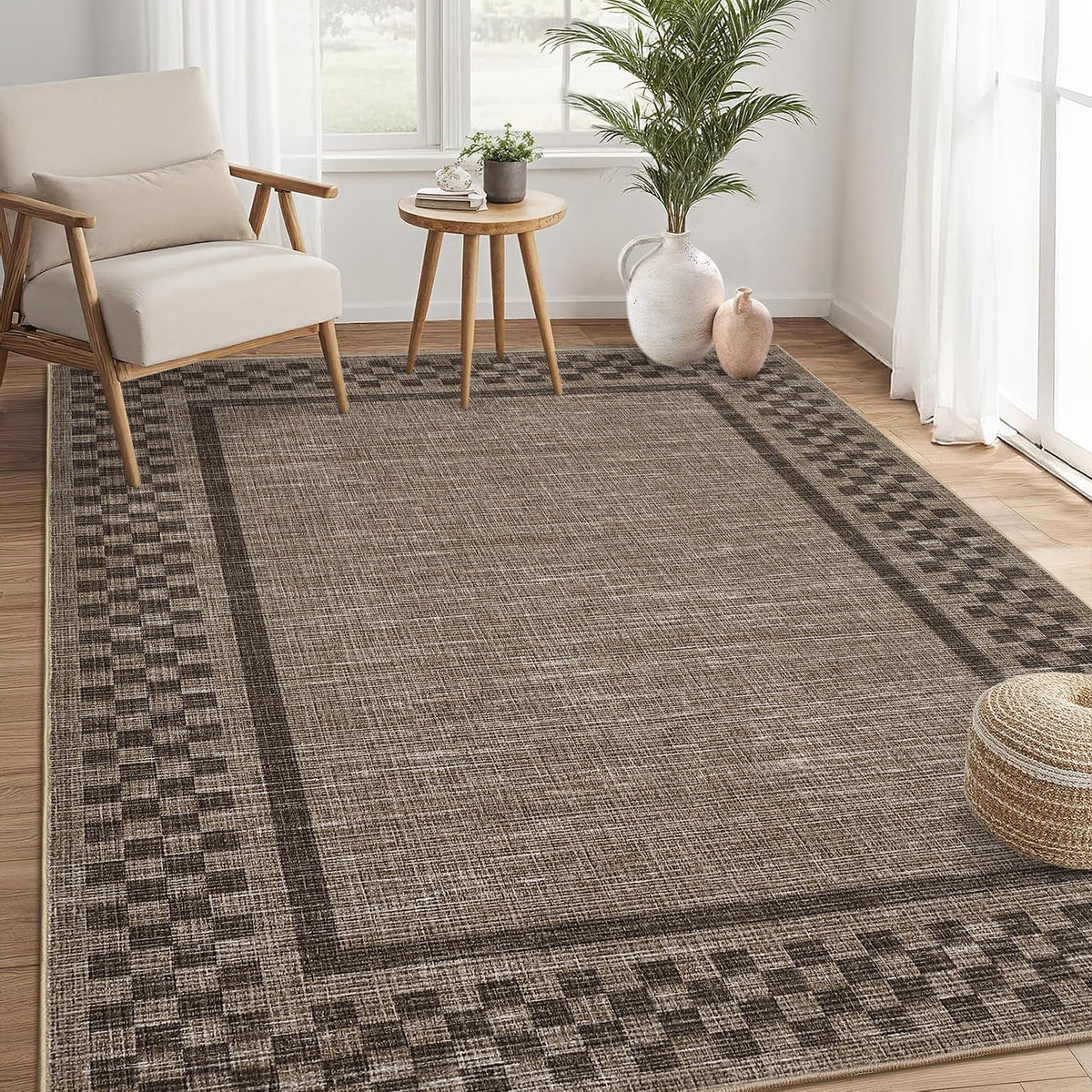 GarveeHome 5x7 Washable Area Rug Checkered Rug for Bedroom Living Room