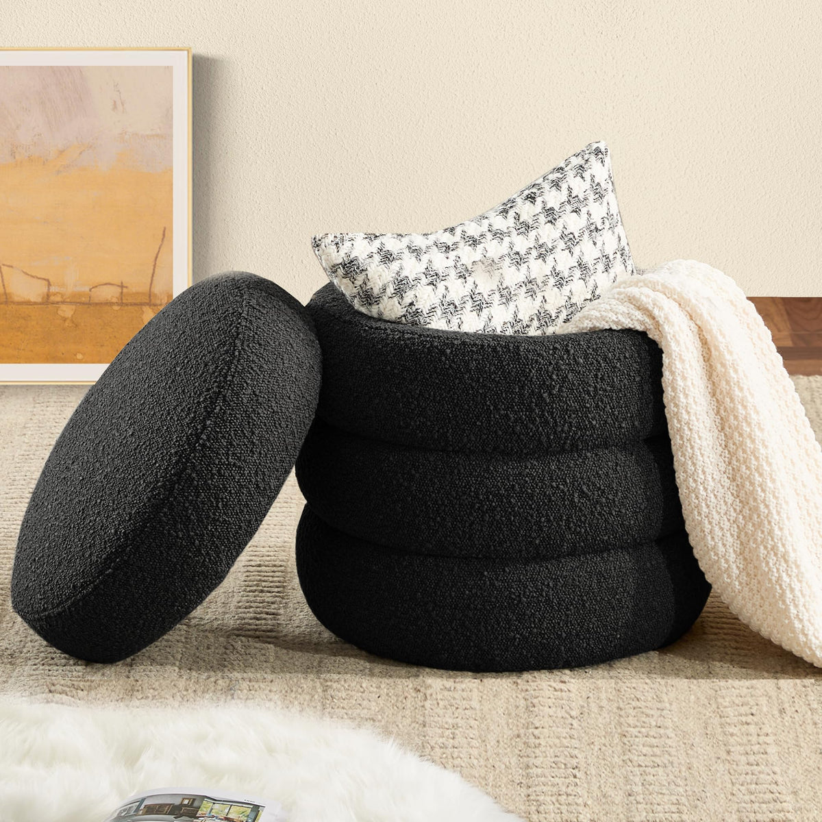 Busaurus Storage Ottoman Bench 49.2 Inch Upholstered Fabric Storage Bench for Bedroom End of Bed Aesthetic Large Oval Ottoman for Living Room Entryway (Ivory)