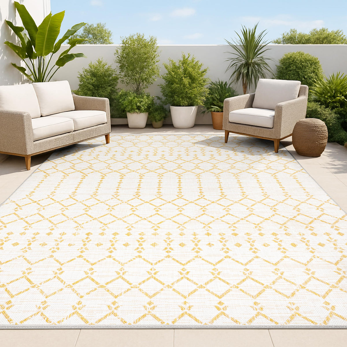 JONATHAN Y Moroccan Geometric Indoor Outdoor Area Rug 8X10 Natural/Black, Ourika Textured Weave for Backyard, Patio, Porch, Easy-Cleaning, High Traffic, Pet-Friendly, Non-Shedding (SMB108D-8)