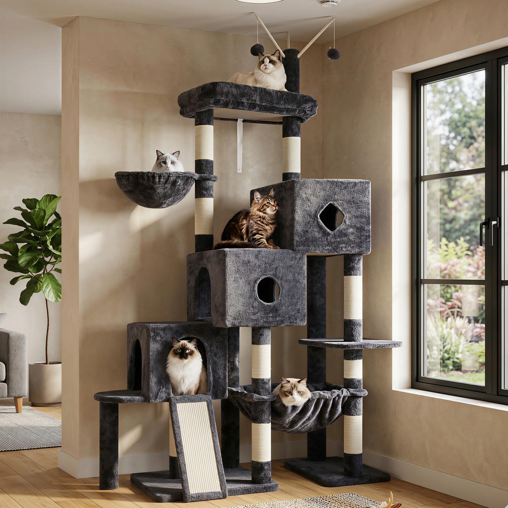 Hey-brother Cat Tree Tower with 3 Condos, Step Climbing Pathway MPJ081G