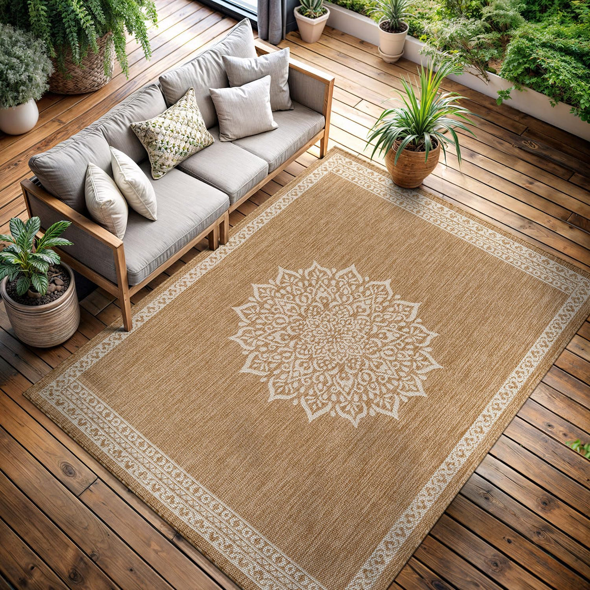 CAMILSON Outdoor Rug 6x9, Modern Outside Rugs for Patios Porches Waterproof Durable Washable Non-Shedding, Easy-to-Clean Indoor Outdoor Area Carpet (6 x 9, Bordered - Blue/White)