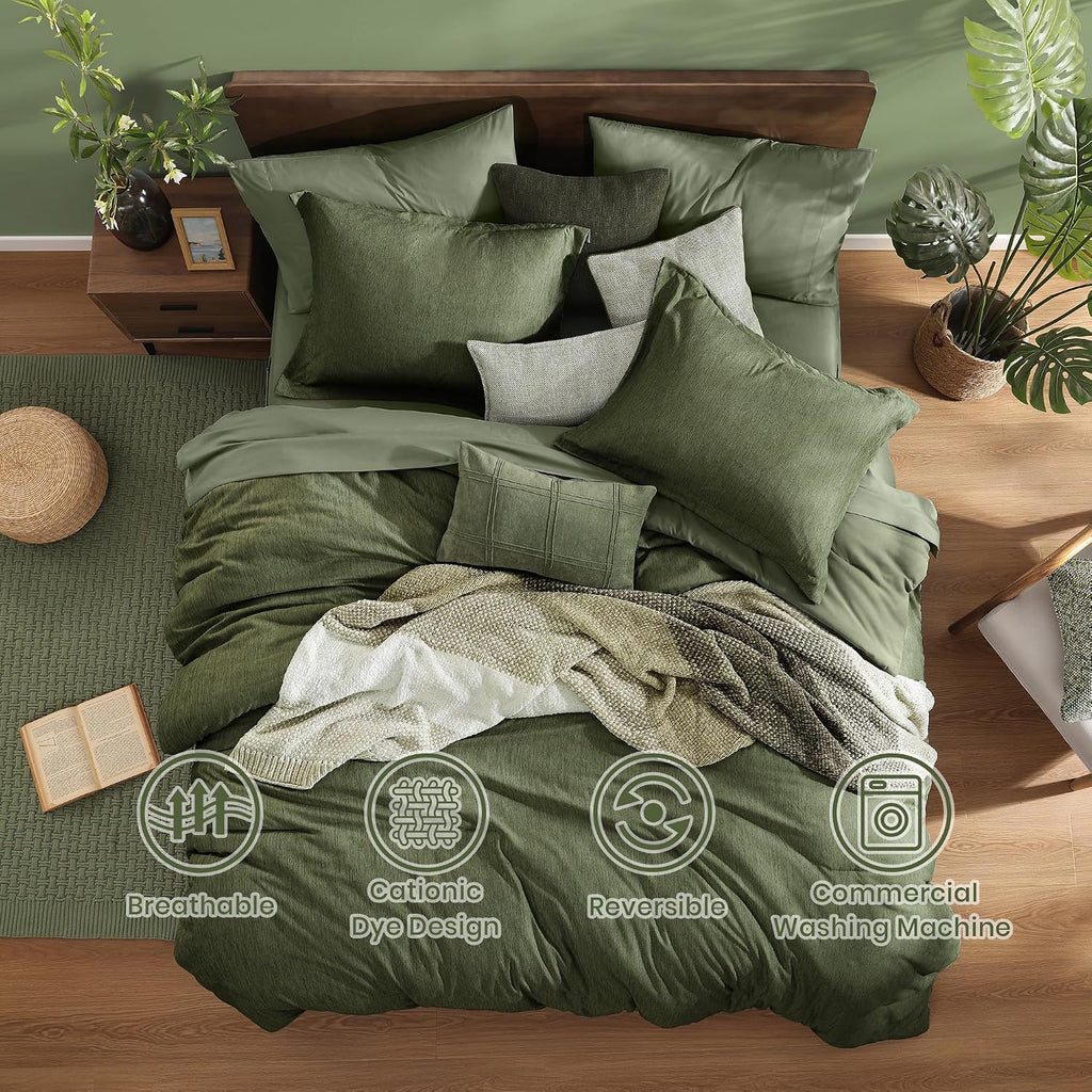 Monbix King Size Comforter Set Olive Green 7 Pieces Bed in a Bag